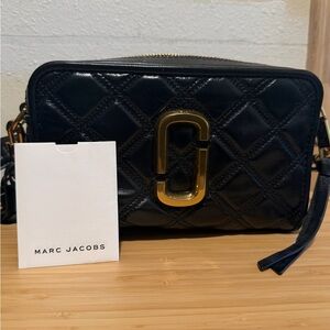 Marc Jacobs Black Quilted Crossbody Camera Bag with Gold Hardware